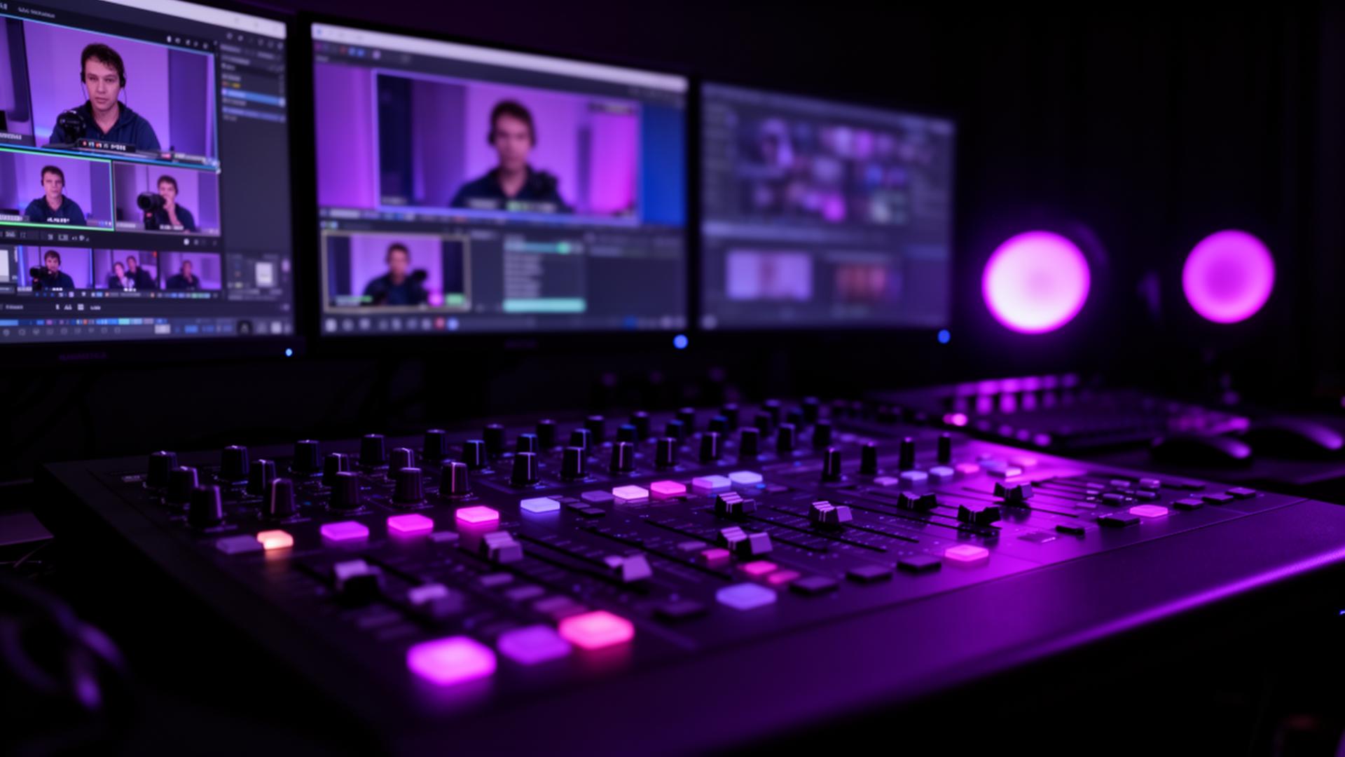 Transmisión en vivo de live commerce con creadora, ring lights y smartphones